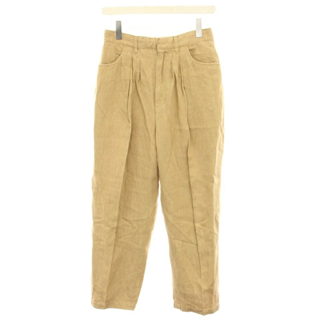 【中古】ファーラー FARAH ツータックワイド Two Tuck Wide リネンデニム ワイドパンツ ジップフライ 麻 リネン W28 L28 ベージュ FR0301-W4009 /YT レディース 【ベクトル 古着】 250916