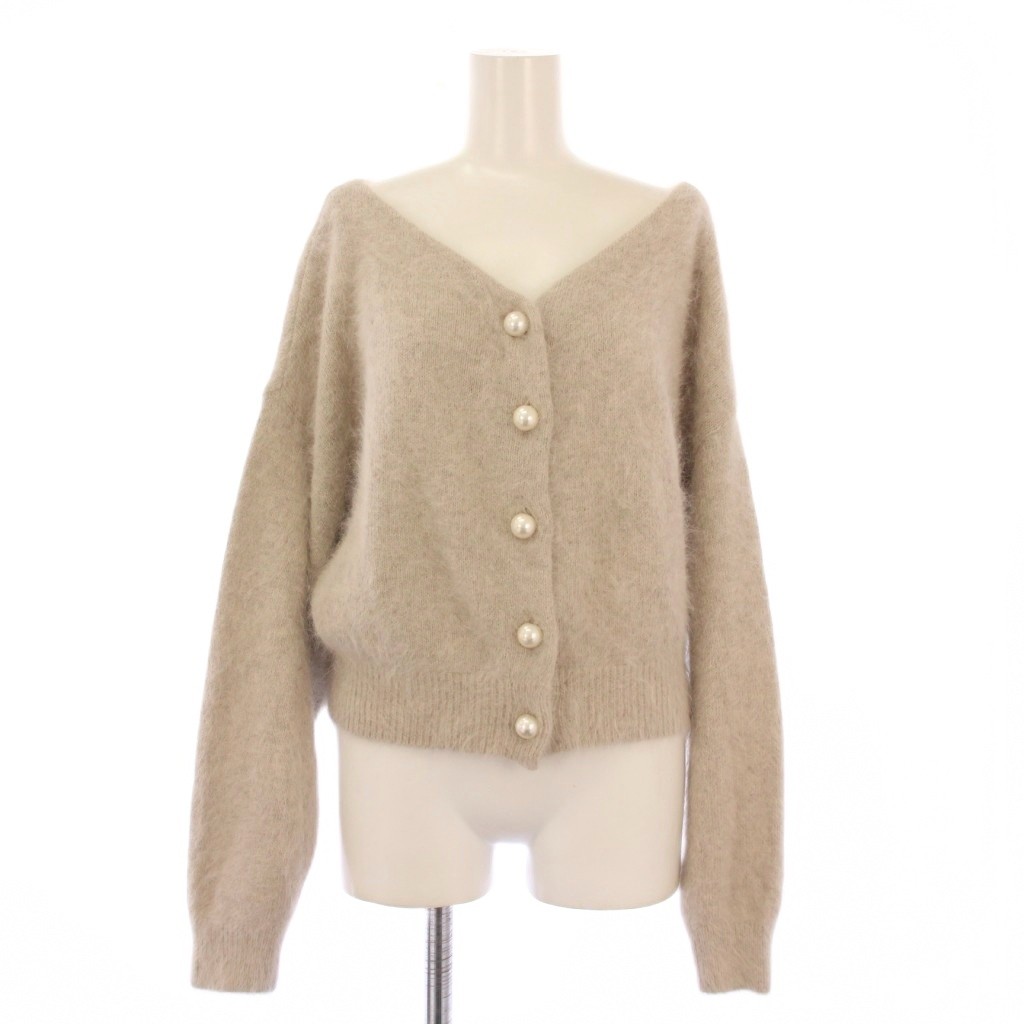 【中古】マイストラーダ Mystrada アンゴラパールニット カーディガン シャギー 長袖 ショート丈 ストレッチ 38 グレージュ 32455200 /BB レディース 【ベクトル 古着】 250917