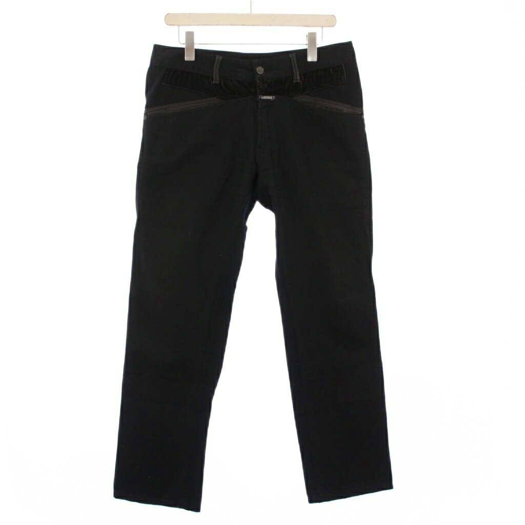 【中古】マリテフランソワジルボー MARITHE FRANCOIS GIRBAUD スラックスパンツ ストレート ストレッチ ジップフライ ロゴパッチ I48 黒 ブラック /BB メンズ 【ベクトル 古着】 250929