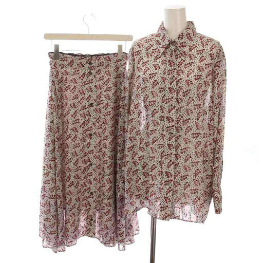 【中古】未使用品 イエナ IENA セットアップ 上下 デザインドットシャツ ブラウス 長袖 フレアスカート..