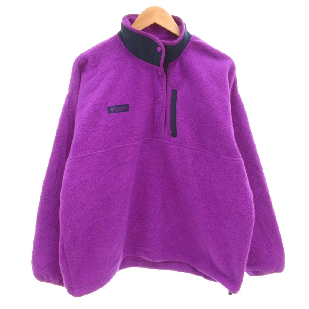 【中古】コロンビア Columbia フリース ジャケット XL ハーフボタン ロゴ 刺繍 プルオーバー 紫 パープル /AE メンズ 【ベクトル 古着】 251030