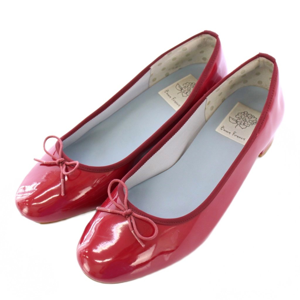 【中古】エマフランシス Emma Francis バレエシューズ パンプス ラウンドトゥ ローヒール エナメル リボン 23.5cm 赤 レッド /BB レディース 【ベクトル 古着】 251011