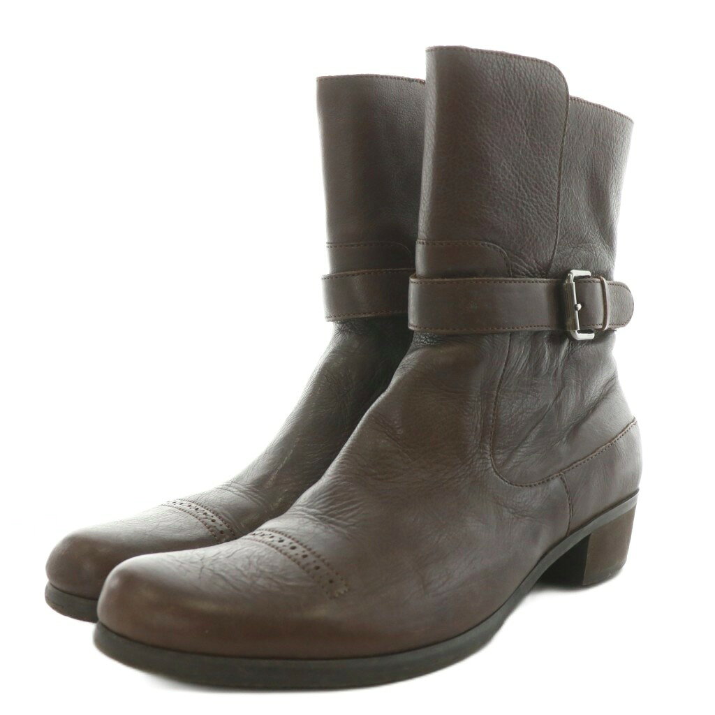 【中古】キャサリンハムネット KATHARINE HAMNETT ショートブーツ ヒール アーモンドトゥ バックルデザイン レザー 24.5cm 茶 ブラウン /AN7 レディース 【ベクトル 古着】 251017 2