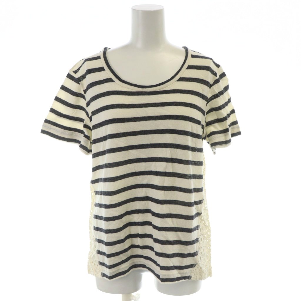 T-Shirts - 【中古】シー SEA カットソー 半袖 ボーダー柄 レース切替 S アイボリー 黒 /NS レディース 【ベクトル 古着】 251228