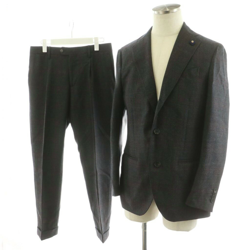 【中古】ラルディーニ LARDINI Tessuto Esclusivo スーツ セットアップ テーラードジャケット シングル パンツ スラックス チェック柄 ウール 46 チャコールグレー JQ0823AQ /AN58 メンズ 【ベクトル 古着】 251017