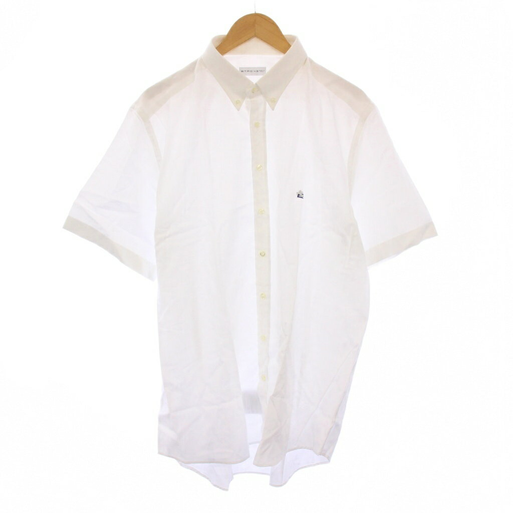 【中古】エトロ ETRO ボタンダウンシャツ カジュアル 半袖 レギュラーカラー ロゴ 刺繍 ワンポイント 4..