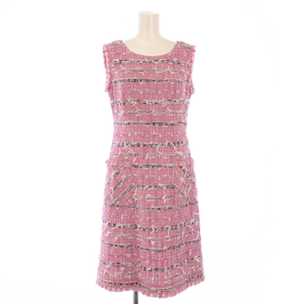 【新品】Rene ツイード ワンピース ノースリーブ 38 ピンク 16万 新品】Rene ツイード ワンピース ノースリーブ 38 ピンク 16万