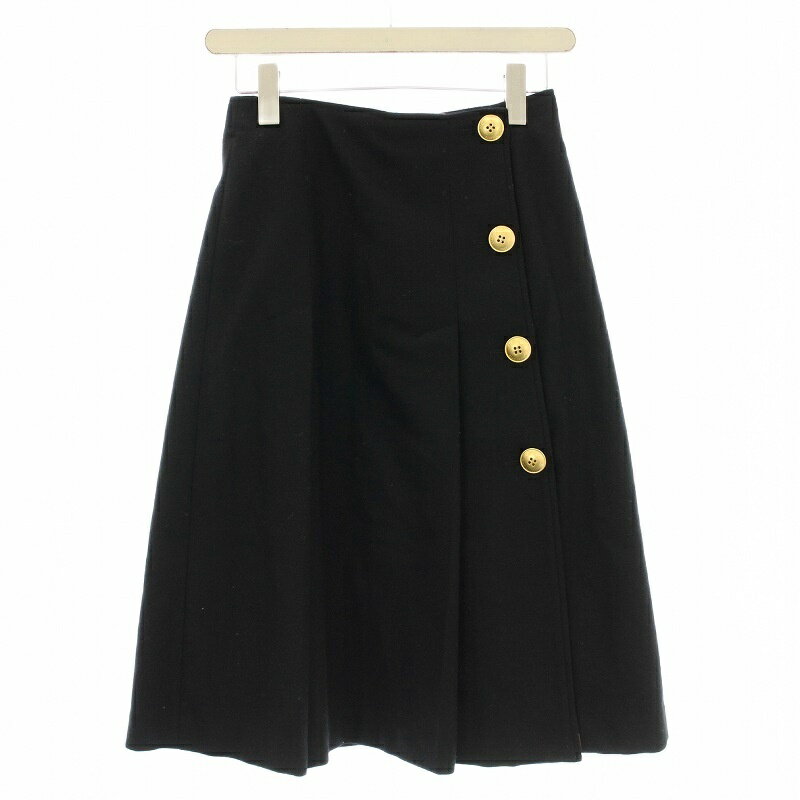 【中古】ブルーレーベルクレストブリッジ BLUE LABEL CRESTBRIDGE ラップスカート ウール混 ひざ丈 金ボタン 36 黒 ブラック 55S36-238..