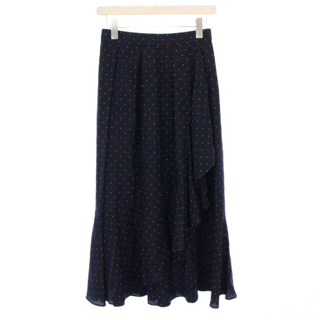 【中古】シクラス CYCLAS フレアスカート ミモレ ロング フリル 装飾 シルク混 ドット柄 34 紺 ネイビー /BB レディース 【ベクトル 古着】 251030(4)