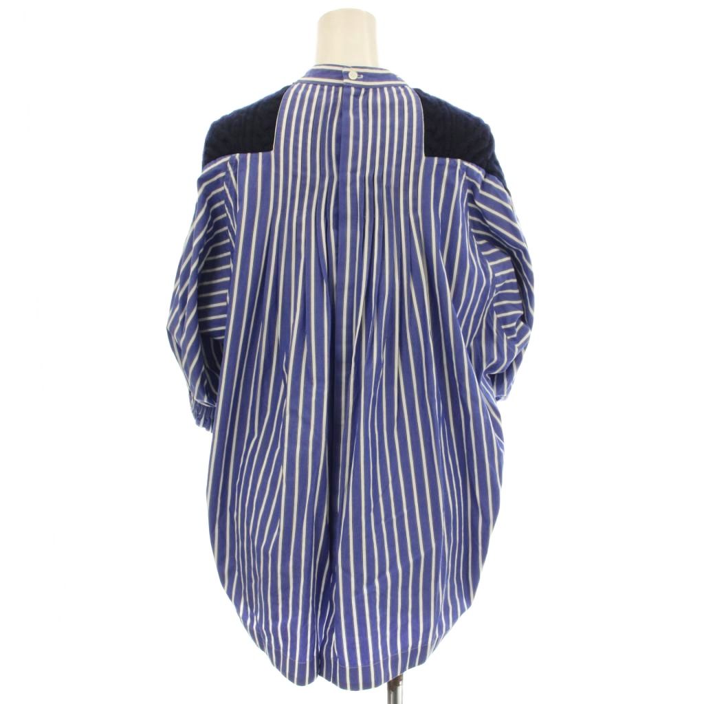 【中古】サカイ sacai ニット ドッキングシャツ ストライプ 五分袖 ネイビー 紺 SCN-040 /☆G レディース 【ベクトル 古着】 251107