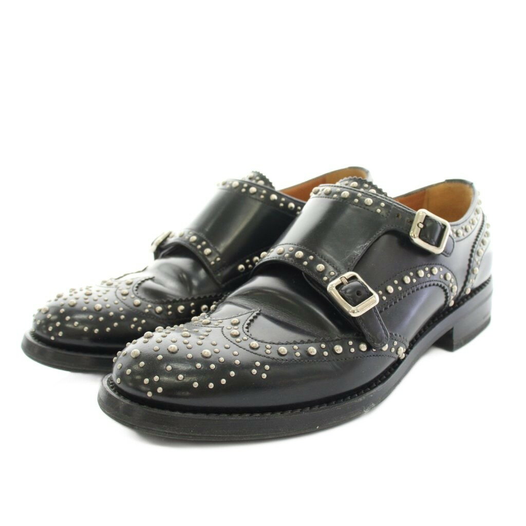 【中古】チャーチ church 039 s ラナメット LANA MET ダブルモンクストラップシューズ ローファー レザー スタッズ ビブラムソール 37 黒 ブラック 8965 /YT レディース 【ベクトル 古着】 251106