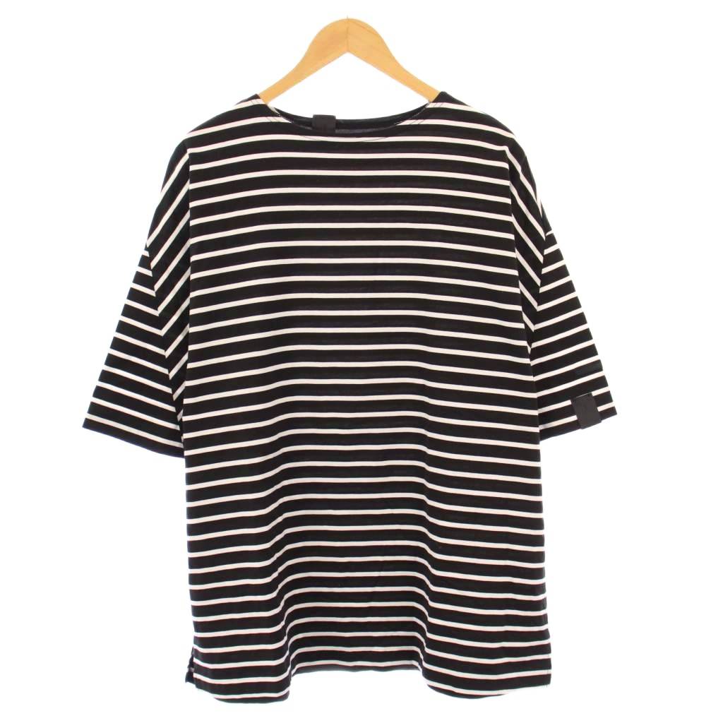 ミスターハリウッド N.HOOLYWOOD 23SS BASQUE SHIRTバスクシャツ Tシャツ オーバーサイズ 半袖 クルーネック ストレッチ ボーダー柄 バイカラー 36 黒 ブラック 白 ホワイト 2231-CS50 /BB メンズ  251109