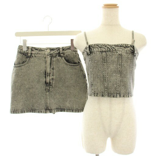 【中古】未使用品 ダーリッチ Darich セットアップ 上下 スタッズデニムベアトップ ビスチェ スタッズ..