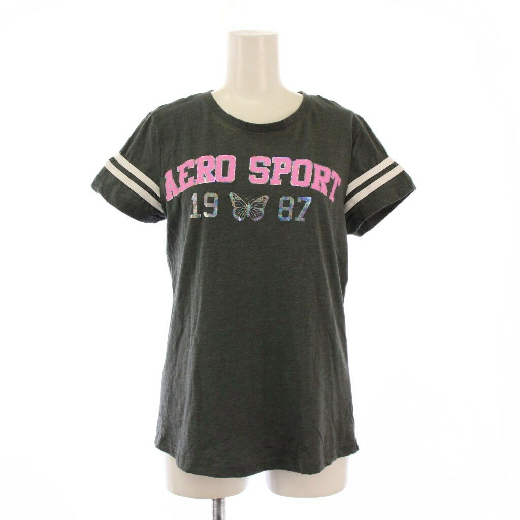 【中古】エアロポステール AEROPOSTALE SPORT Tシャツ カットソー 半袖 クルーネック ストレッチ ロゴ プリント M グレー /BB レディース 【ベクトル 古着】 251123