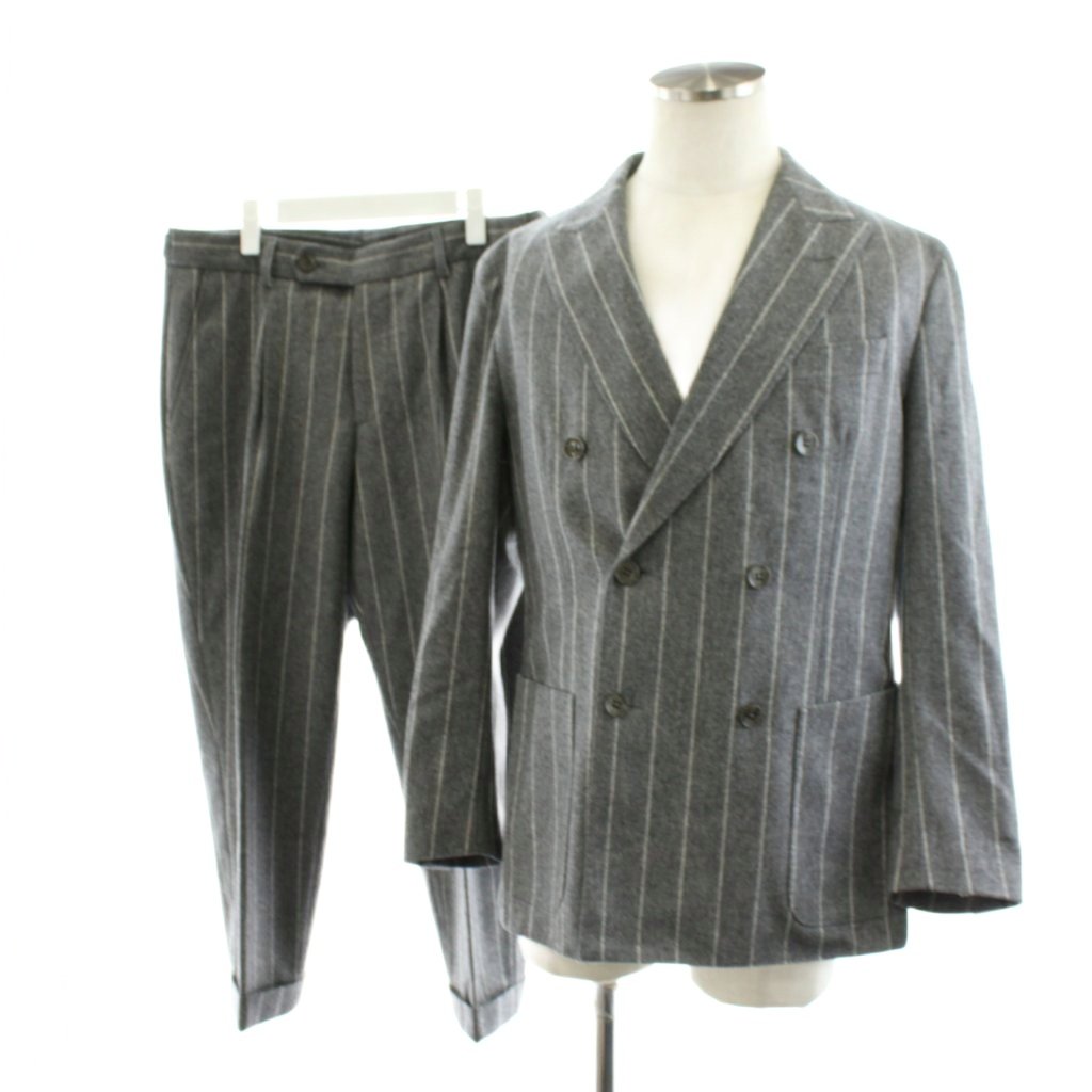 【中古】ヒューゴボス HUGO BOSS スーツ セットアップ 上下 テーラードジャケット ダブル パンツ スラックス ストライプ柄 ウール 48 グレー /AN56 メンズ 【ベクトル 古着】 251118