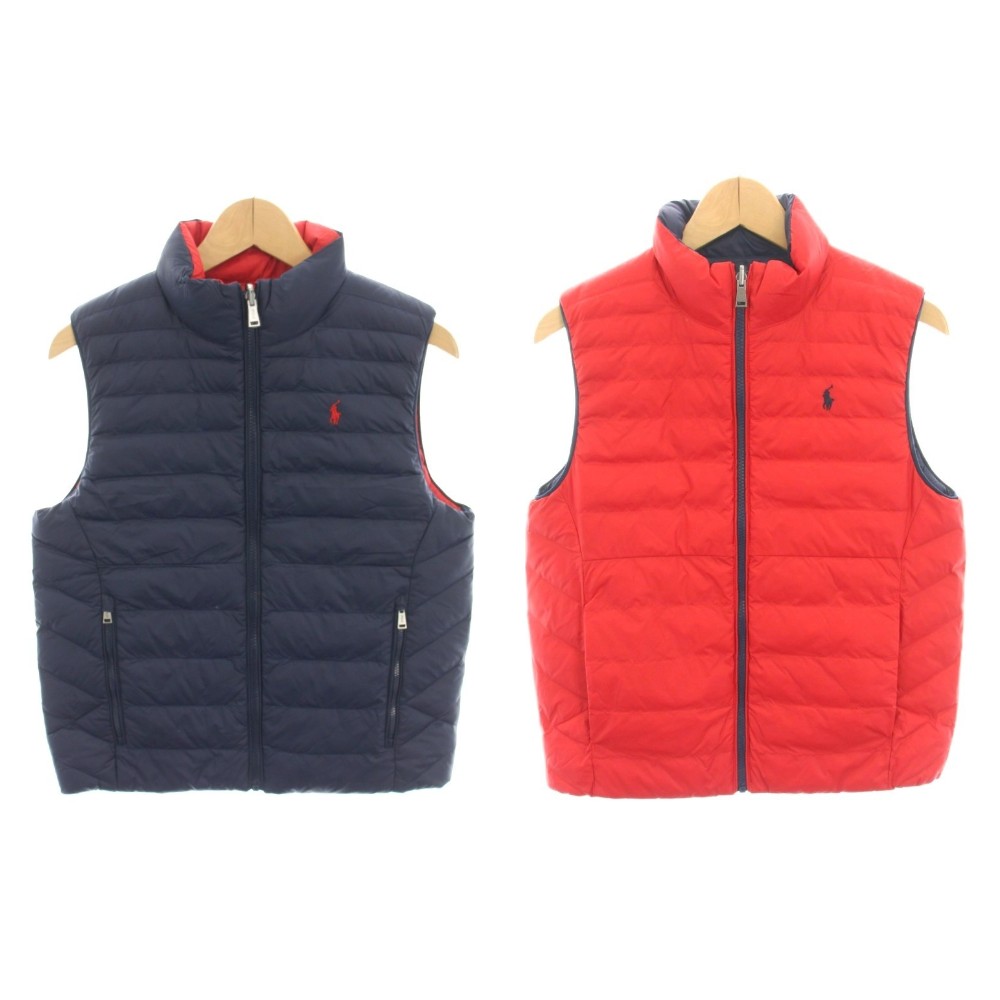 【中古】未使用品 ポロ ラルフローレン POLO RALPH LAUREN Pレイヤー2 P-Layer 2 リバーシブルキルテッドベスト アウター 前開き ジップアップ ポニー刺繍 タグ付き 160 紺 ネイビー 赤 レッド CWPOOTWYN220048 /YT キッズ 【ベクトル 古着】 251120
