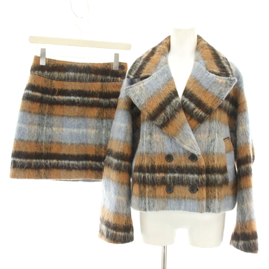 【中古】リリーブラウン Lily Brown 22AW セットアップ 上下 ダブル釦ショート丈チェックコート ONE SIZE ウール混ボックスチェックミニスカ...