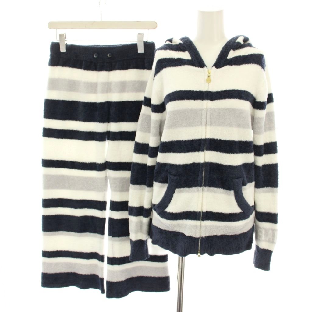 【中古】ジェラートピケ gelato pique ルームウェア セットアップ スムーズィーランダムボーダーJQDパーカ ロングパンツ ボーダー柄 F 白 ホワイト 紺 ネイビー /YT レディース 【ベクトル 古着】 251125