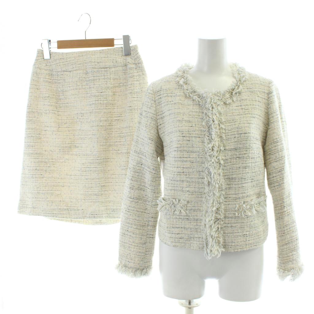 【中古】エージーバイアクアガール AG by aquagirl スーツ ノーカラージャケット ミニスカート S 白 ホワイト ツイード フリンジ /AP レディース 【ベクトル 古着】 251217