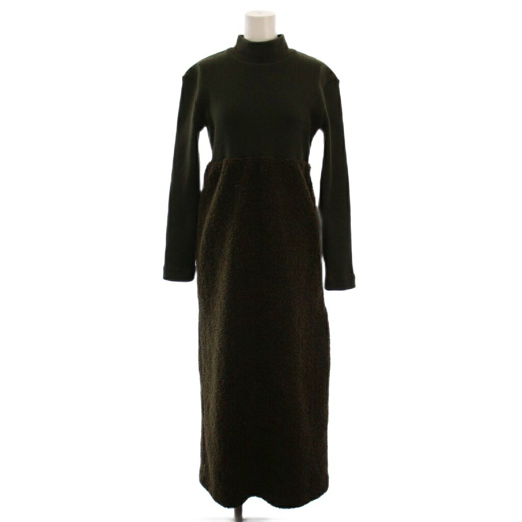 クラネ CLANE BOA DOCKING ONE PIECE ワンピース ロング 長袖 ハイネック ボア リブ ニット切替 1 カーキ 15112-5071 /BM レディース  251225