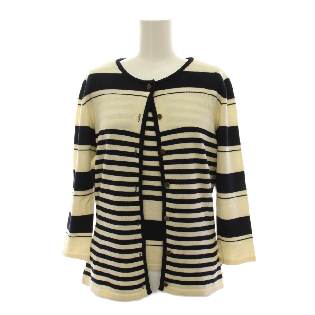 Ensembles - 【中古】ジバンシィ GIVENCHY アンサンブルニット ボーダー 七分袖 カーディガン ノースリーブ カットソー ウール M アイボリー 紺 ネイビー 962-57301 962-57302 /YM レディース 【ベクトル 古着】 260126