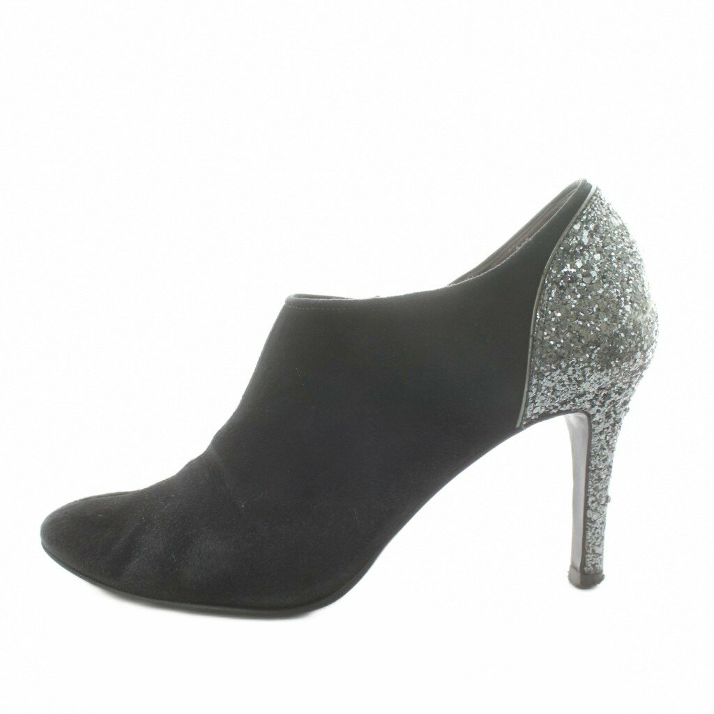 【中古】銀座かねまつ GINZA Kanematsu ブーティ アーモンドトゥ ヒール グリッター スエード 切替 23...