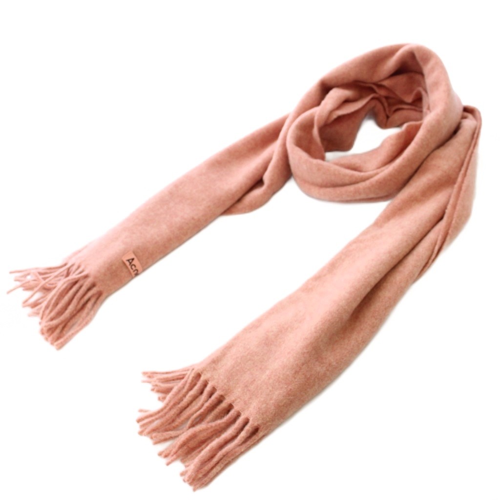Cashmere - 【中古】アクネ ストゥディオズ Acne Studios マフラー フリンジ ロゴ ワンカラー ウール 200×45 ピンク /BB メンズ 【ベクトル 古着】 260210
