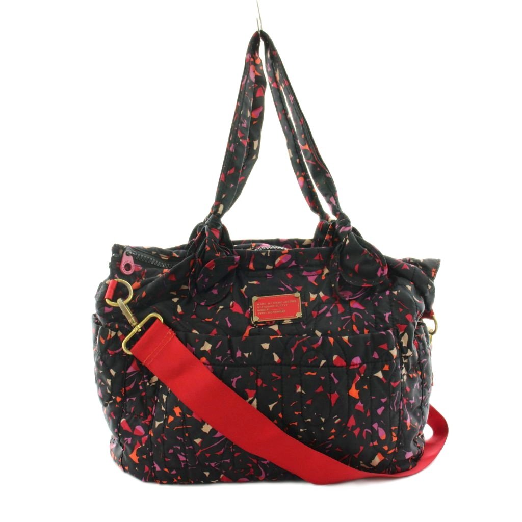 【中古】マークバイマークジェイコブス MARC by MARC JACOBS トートバッグ ショルダーバッグ 総柄 黒 ブラック ピンク /KU ■MA レディース 【ベクトル 古着】 260217