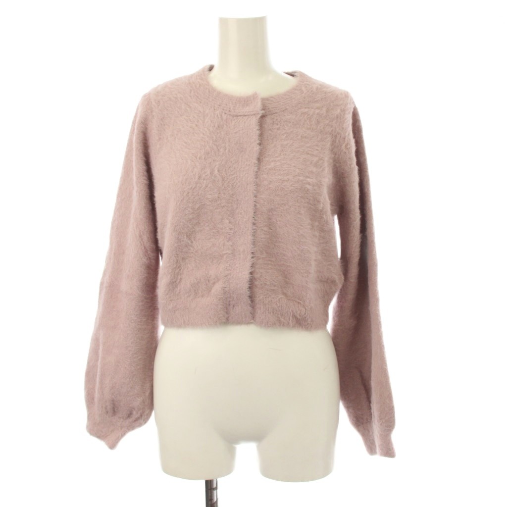 【中古】ウィルセレクション WILLSELECTION リボンモチーフシャギーカーディガン F ピンク シャギー 長袖 ノーカラー /JP レディース 【ベクトル 古着】 260217