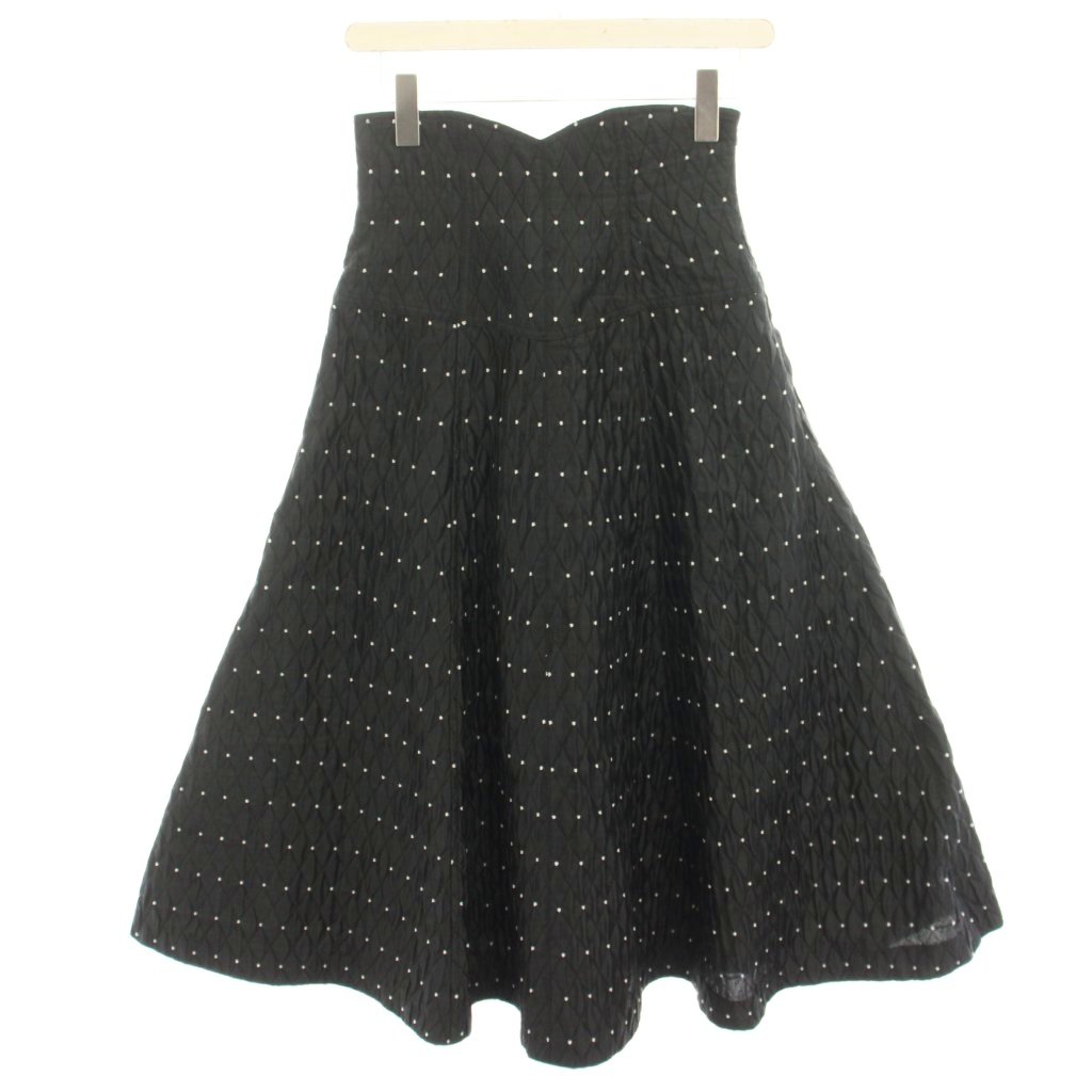 【中古】リランドチュール Rirandture ドットジャガードフレアスカート マキシ ロング 水玉 ドット バックレースアップ 0 黒 ブラック /HN レディース 【ベクトル 古着】 260219