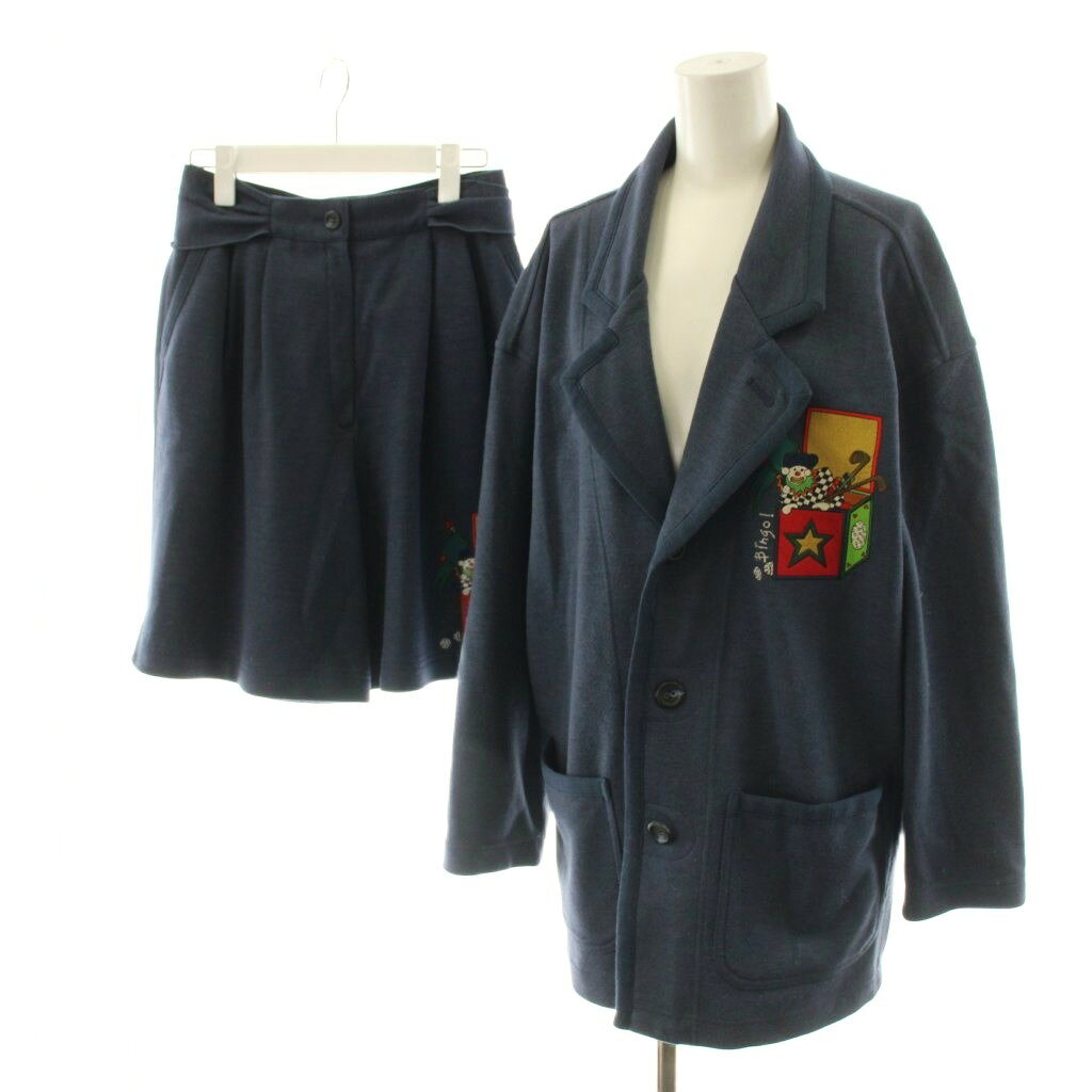 【中古】カステルバジャック CASTELBAJAC セットアップ テーラードジャケット ショートパンツ ハーフパンツ ワッペン ウール 1 11 紺 ..