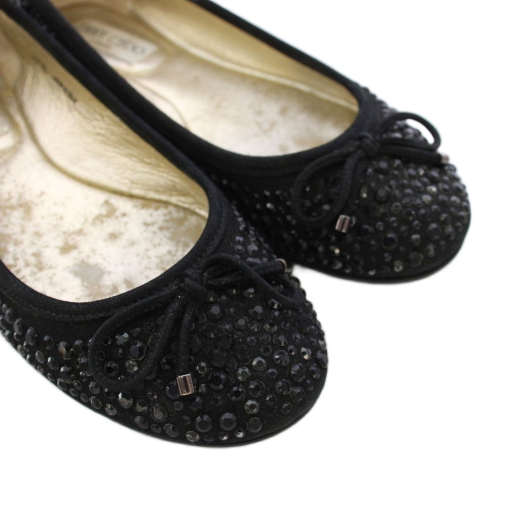 【中古】ジミーチュウ JIMMY CHOO バレエシューズ フラットシューズ リボン ストー...