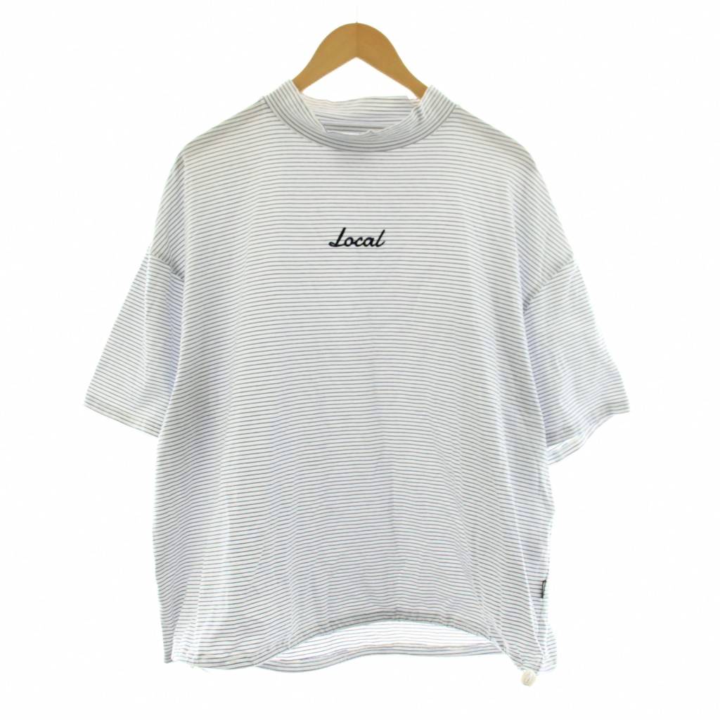 【中古】ローカルゴルフ LOCAL GOLF モックネックTシャツ カットソー 五分袖 ボーダー柄 ロゴ刺繍 S/M 白 ホワイト 青 ブルー LG-0011ST-24 /KU メンズ 【ベクトル 古着】 260227