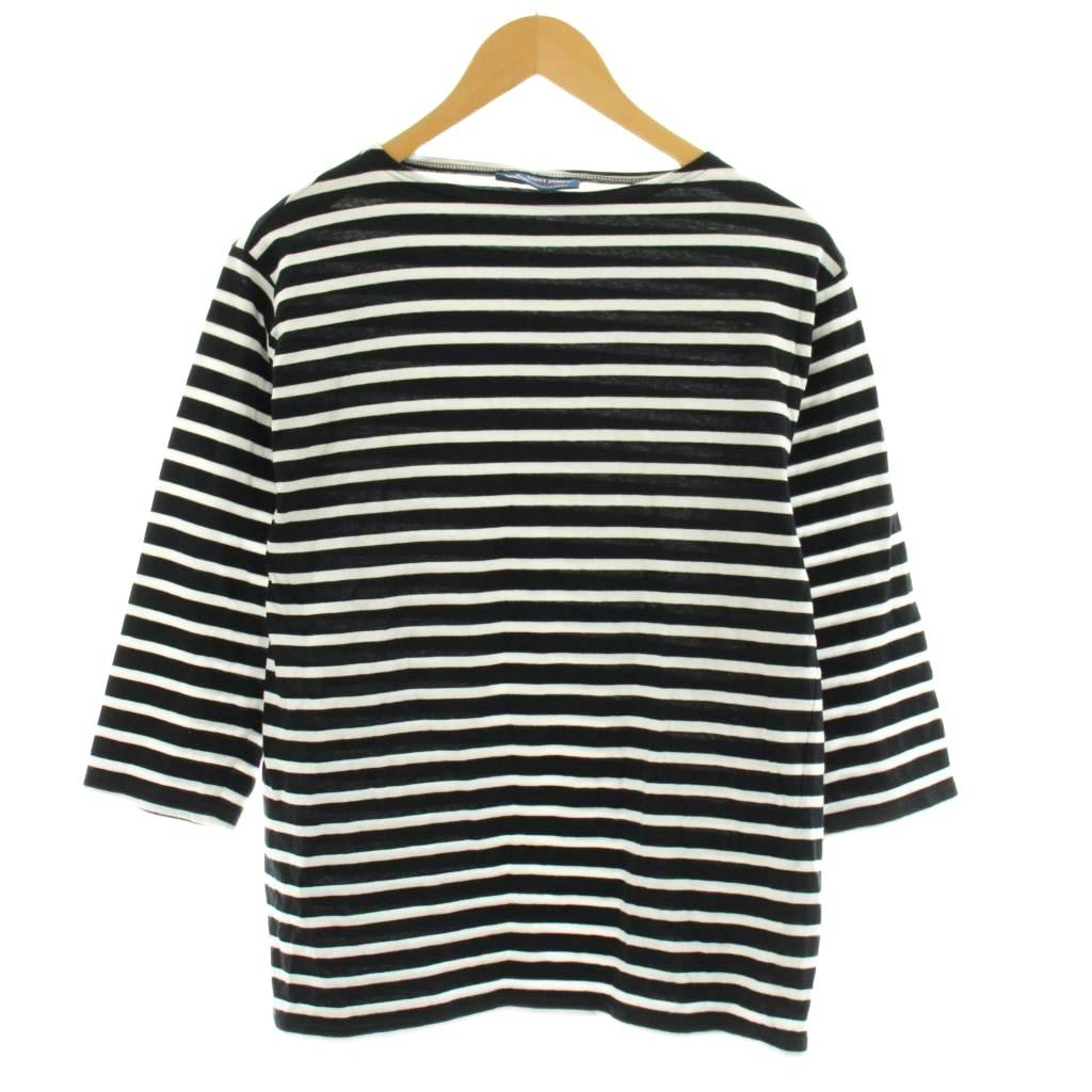 【中古】セントジェームス SAINT JAMES バスクシャツ Tシャツ カットソー 七分袖 ボーダー柄 M 黒 ブラック 白 ホワイト /KU メンズ 【ベクトル 古着】 260227