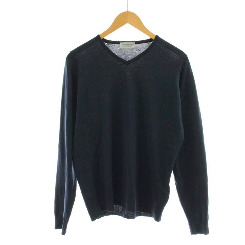 【中古】ジョンスメドレー JOHN SMEDLEY ニット セーター 長袖 Vネック ウール100％ 薄手 L 紺 ネイビー /KU メンズ 【ベクトル 古着】 260309