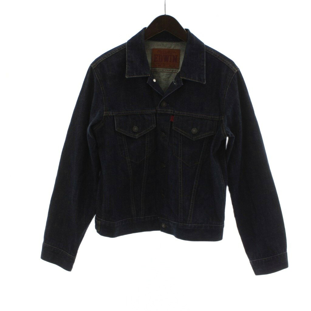 【中古】エドウィン EDWIN デニムジャケット ジージャン Gジャン 上着 M 紺 ネイビー 無地 襟付き 長袖 /AN31 メンズ 【ベクトル 古着】 260306