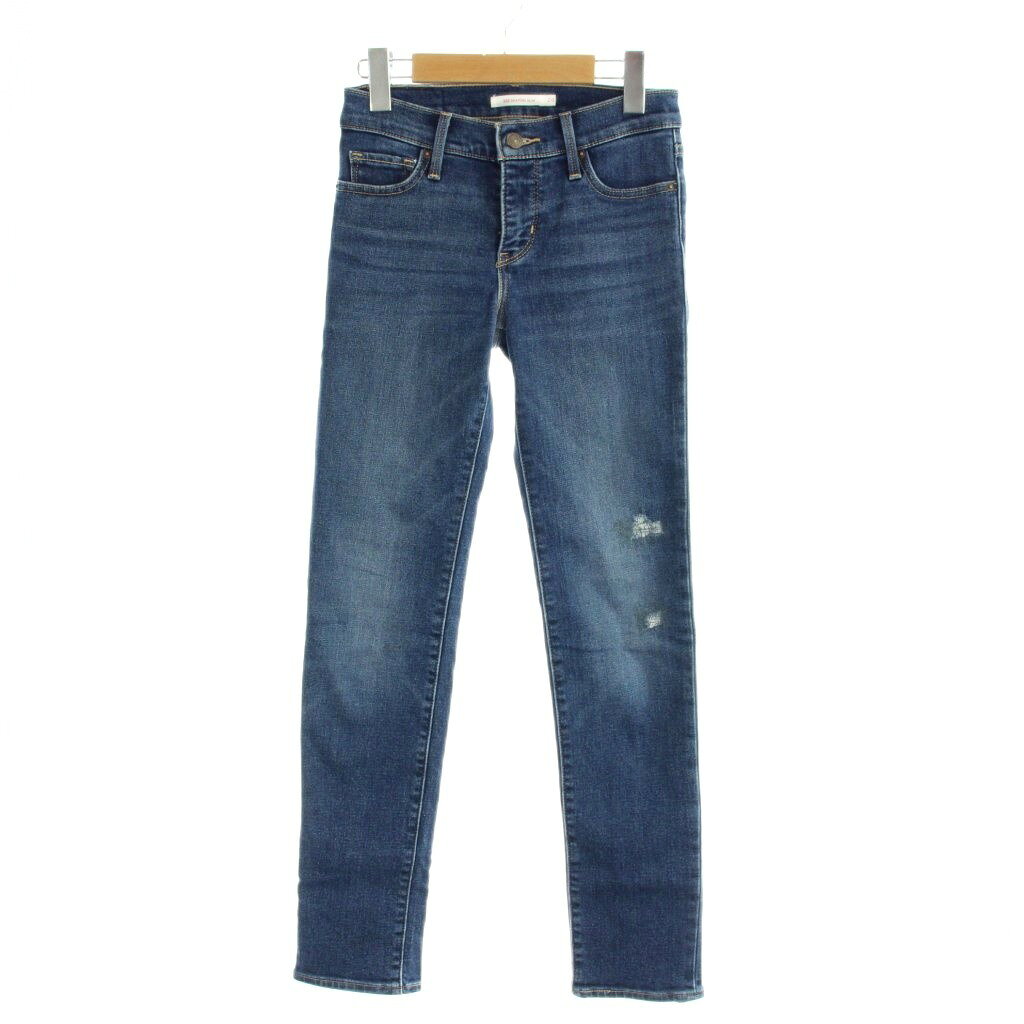 【中古】リーバイス Levi's デニム ジーンズ 24 紺 ネイビー フルレングス ダメージ加工 /AP レディース 【ベクトル 古着】 260314