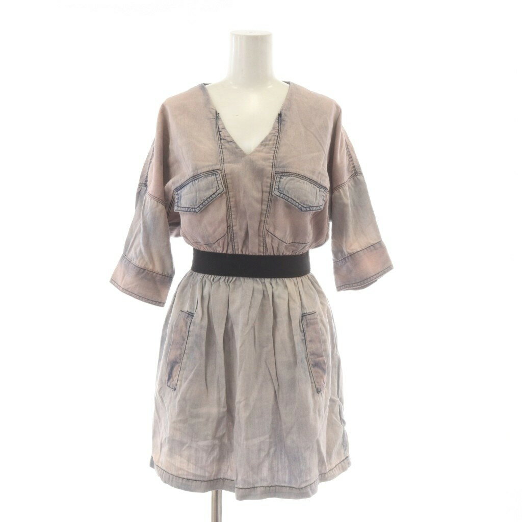 【中古】ディーゼル DIESEL ワンピース ピンク 青 Vネック 半袖 ミニ ポケット付き /AU レディース 【ベクトル 古着】 260318