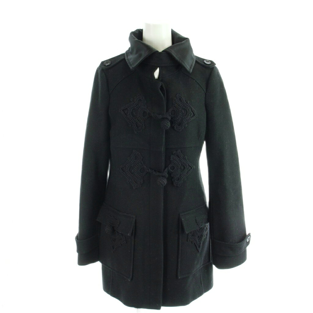 Rakuten - 【中古】パトリツィアペペ PATRIZIA PEPE ステンカラーコート ダッフル 40 黒 ブラック 長袖 レース装飾 装飾ボタン /AP レディース 【ベクトル 古着】 260321