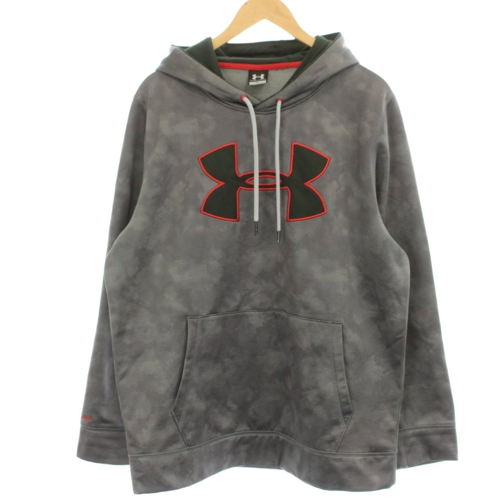 【中古】アンダーアーマー UNDER ARMOUR プルオーバーパーカー XL グレー 長袖 ロゴプリント カンガルーポケット /GP メンズ 【ベクトル 古着】 260318