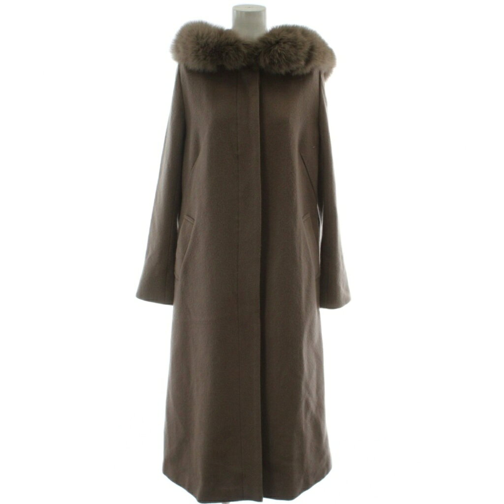 【中古】ウィルセレクション WILLSELECTION ファーコート ウール M 茶 ブラウン フード フォックスファー ロング丈 長袖 08-2227100074 /GG レディース 【ベクトル 古着】 260325