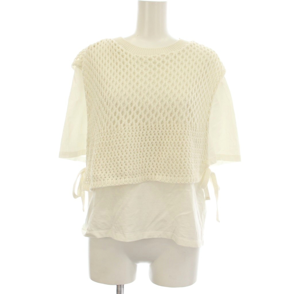 Three-Quarter - 【中古】ザラ ZARA カットソー M 白 メッシュ編み レイヤードデザイン 半袖 /JP レディース 【ベクトル 古着】 260324