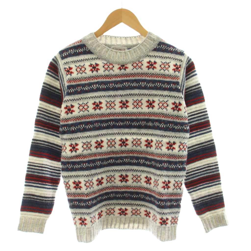 インバーアラン INVERALLAN AUTHENTIC KNITWEAR ニット セーター 長袖 ノルディック柄 ウール 36 グレー 紺 ネイビー 赤 レッド /KU メンズ  260327