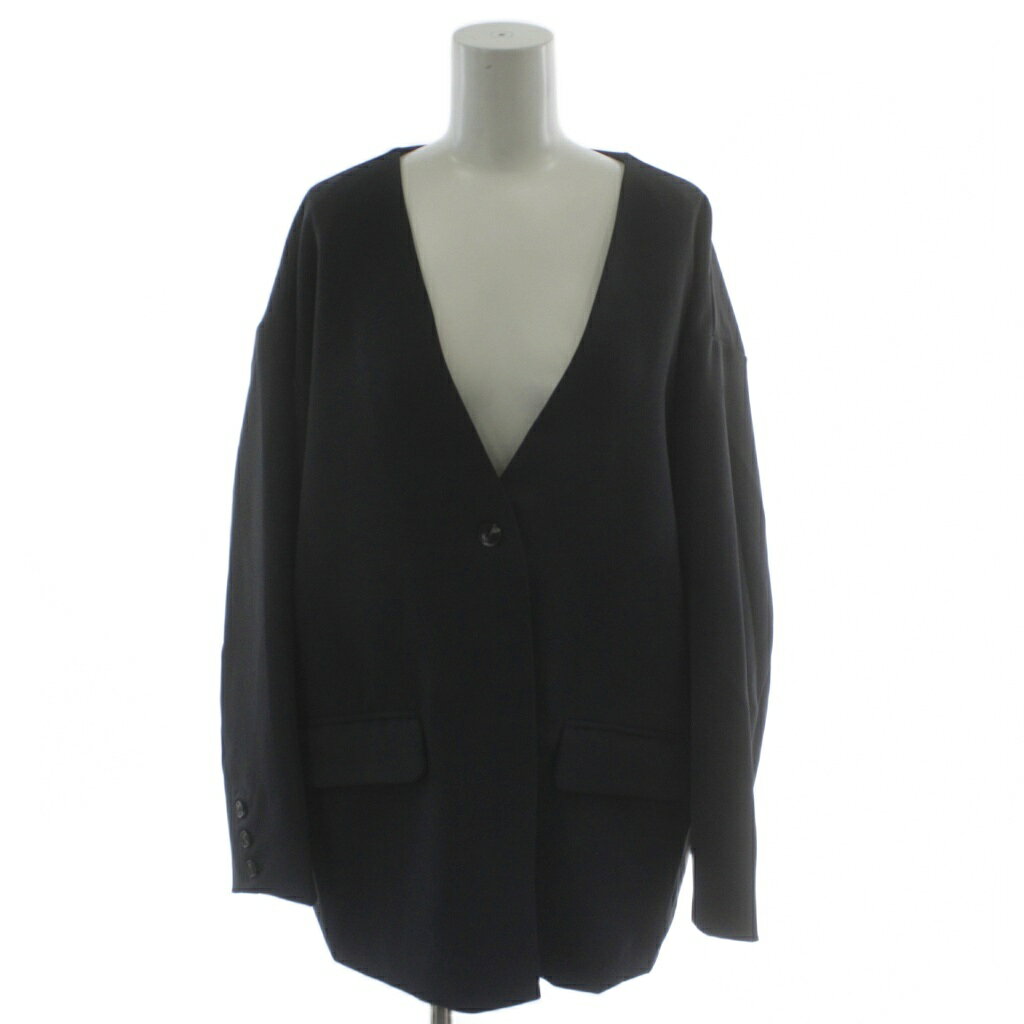 未使用品 アルール ARULLE ノーカラージャケット 上着 紺 ネイビー 無地 Vネック 長袖 aru_h-outer-243023-CHA /GG レディース  260331