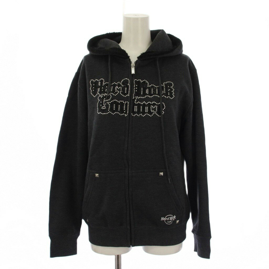 【中古】ハードロックカフェ Hard Rock Cafe パーカー ジャケット ジップアップ ラインストーン M グレー /BM ■MA レディース 【ベクトル 古着】 260331