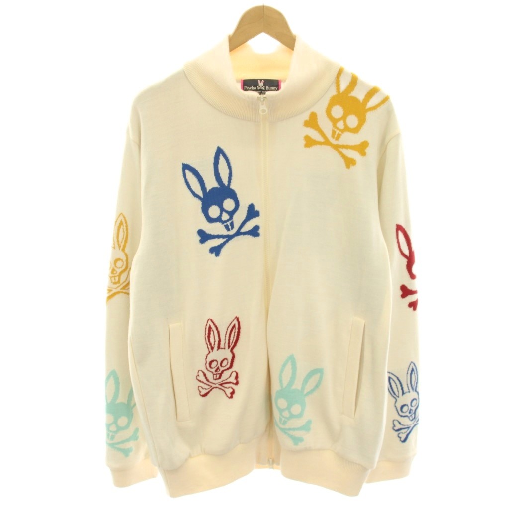 Rakuten - 【中古】サイコバニー Psycho Bunny × ROBERT GODLEY ニットジャケット ブルゾン カーディガン ジップアップ ウール混 長袖 L 白 ホワイト PB-XN-75347 /HN メンズ 【ベクトル 古着】 260409