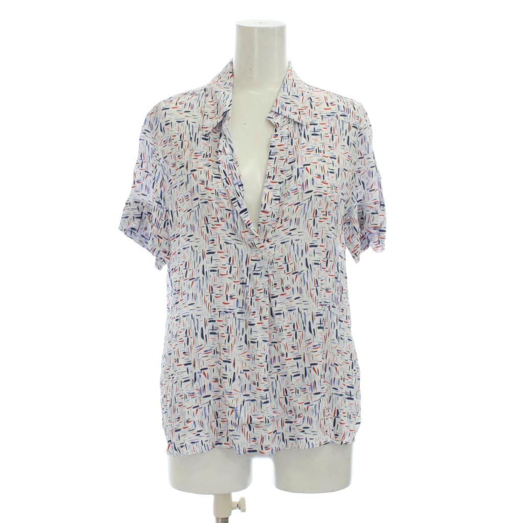 【中古】メーカーズシャツ カマクラ MAKER 039 S SHIRT 鎌倉 シャツ ブラウス 9 白 青 赤 半袖 スキッパー 総柄 /JP レディース 【ベクトル 古着】 260401