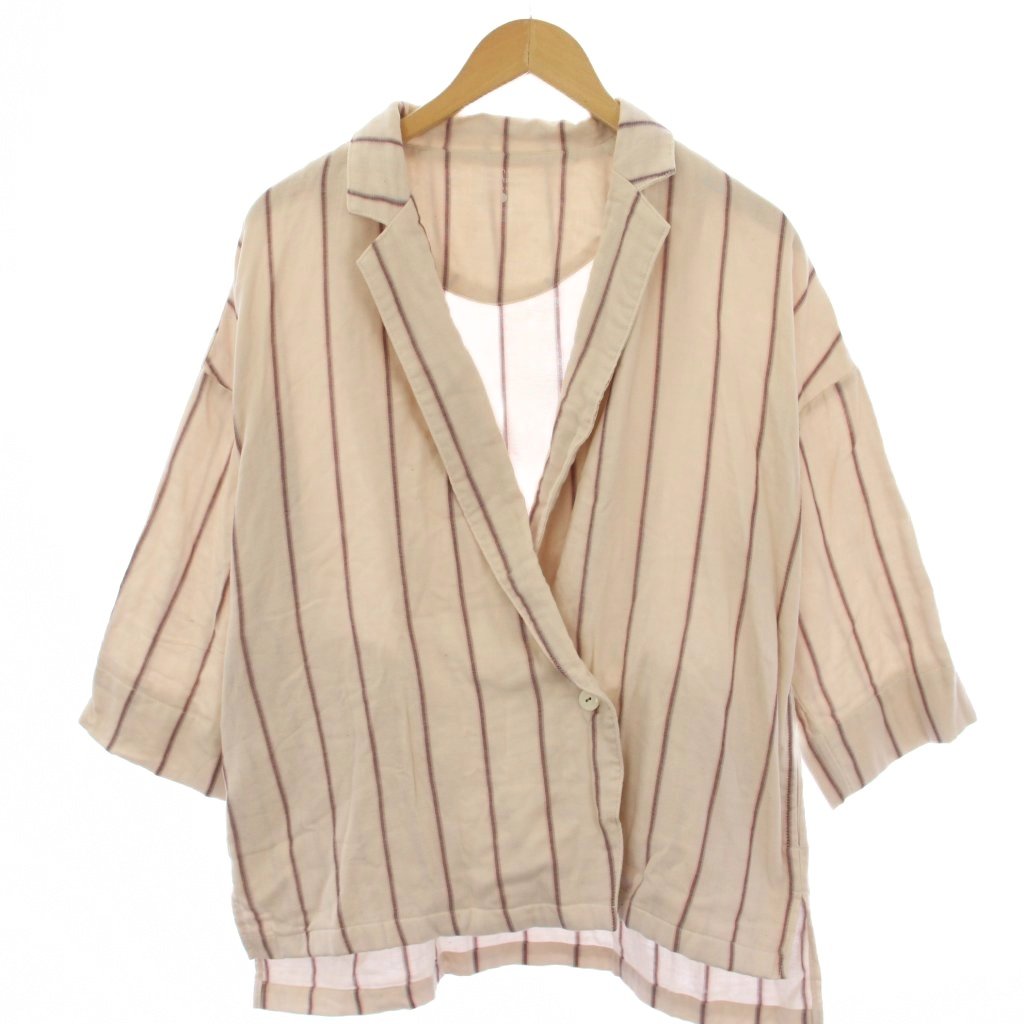 【中古】快眠ラボ Kaimin Labo シャツ ブラウス F アイボリー 白 ホワイト ストライプ ...