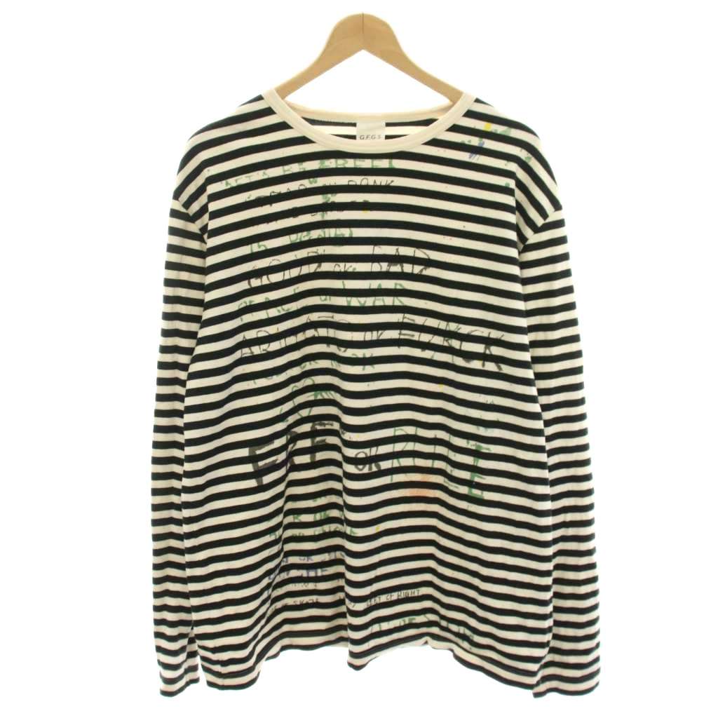 Spain （Clubs） - 【中古】ジーエフジーエス G.F.G.S Tシャツ カットソー 長袖 ロゴプリント ペイントデザイン ボーダー L 黒 ブラック 白 ホワイト /HN メンズ レディース 【ベクトル 古着】 260406