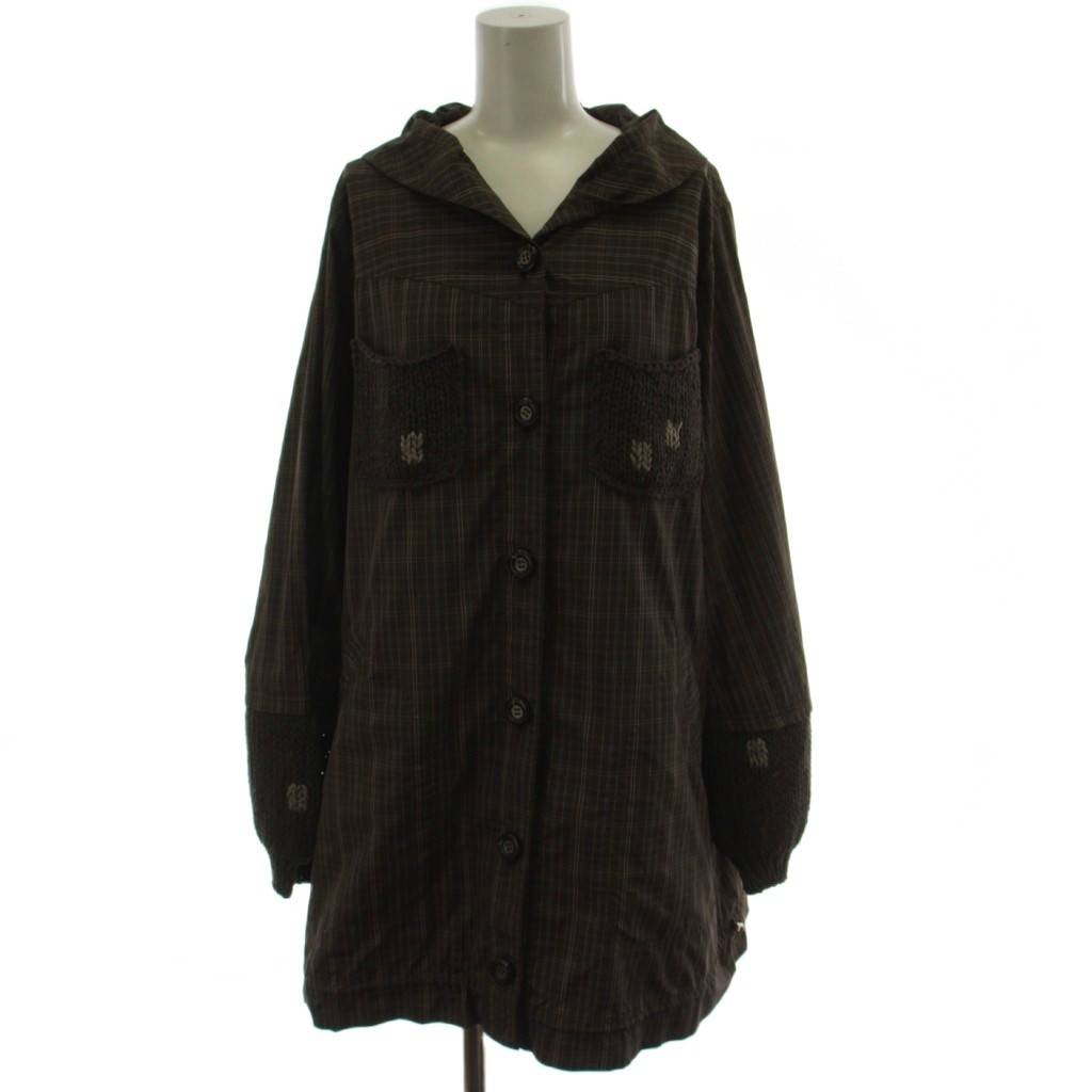 Coat - 【中古】イオコムイオ io comme io ジャケット 上着 38 茶 ブラウン チェック柄 切り替えデザイン 38147505 /GG レディース 【ベクトル 古着】 260408
